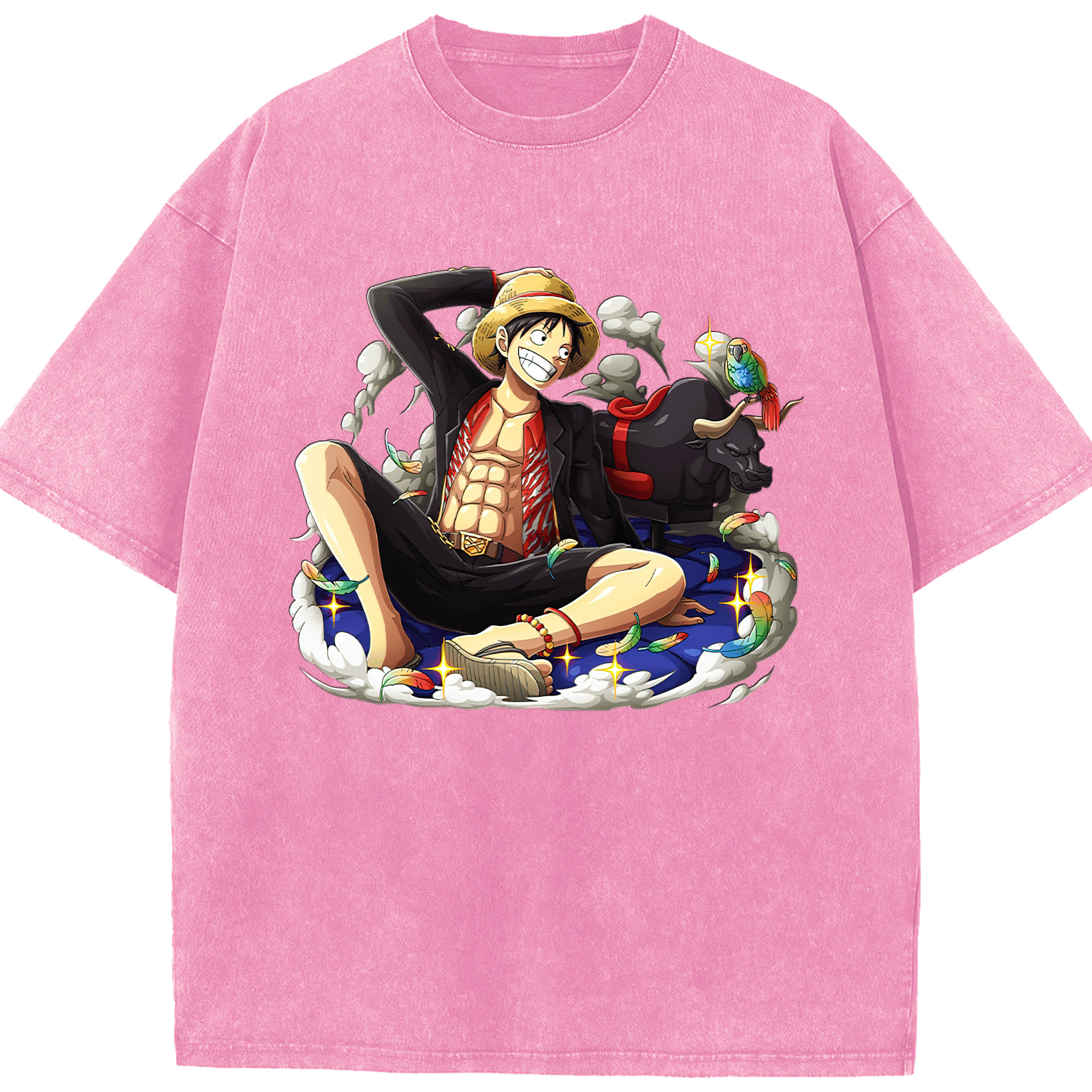 ワンピース モンキー・D・ルフィ ONE PIECE Monkey D. Luffy 綿100% ヴィンテージ風 半袖Tシャツ（フロントプリント）